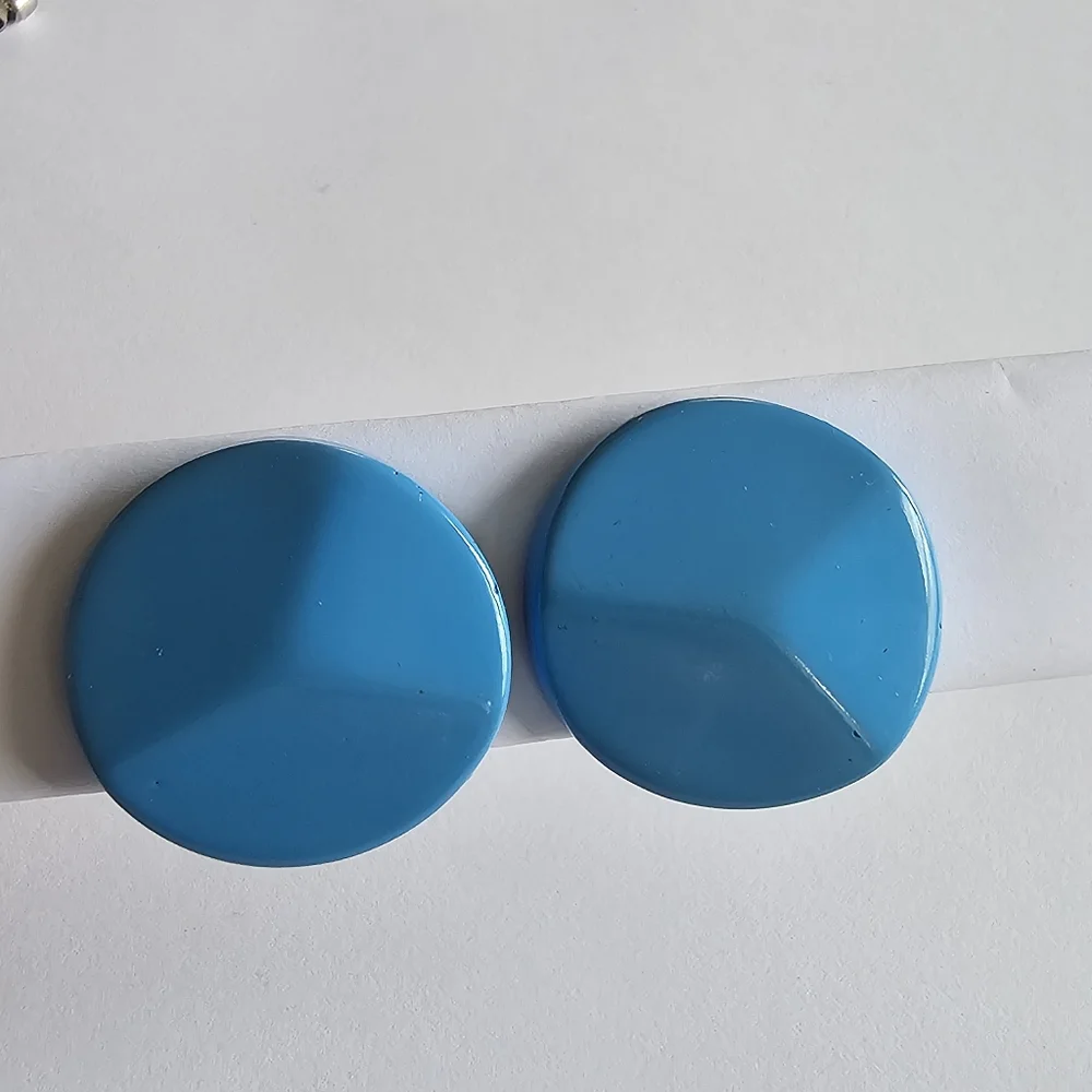 Vintage earrings clip on sky blue plastic cabochons retro